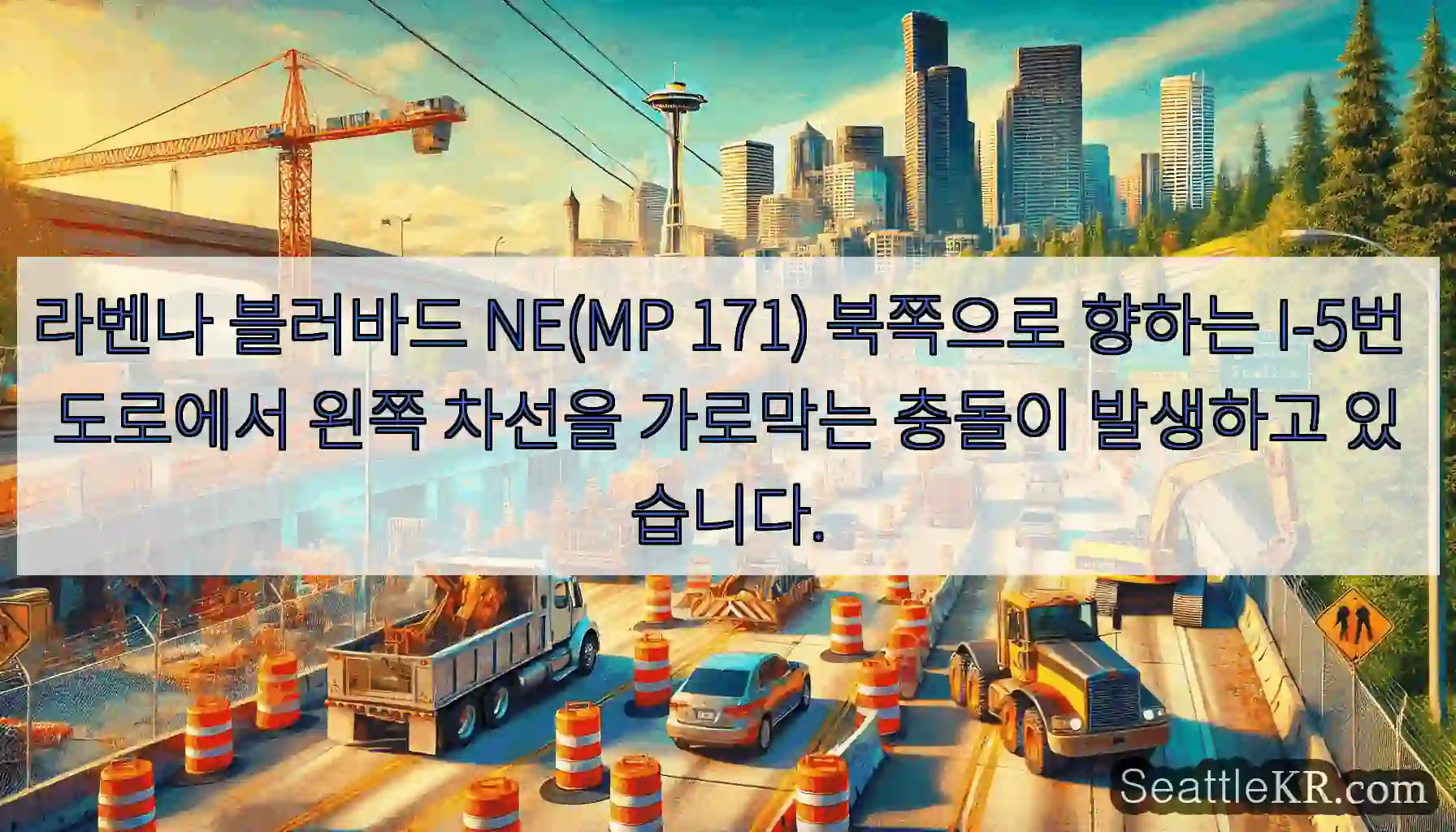 라벤나 블러바드 NE(MP 171) 북쪽으로 향하는 I-5번 도로에서 왼쪽 차선을