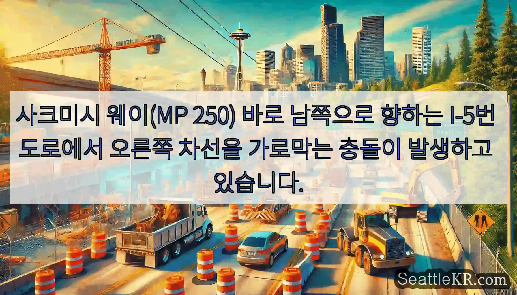 사크미시 웨이(MP 250) 바로 남쪽으로 향하는 I-5번 도로에서 오른쪽 차선을