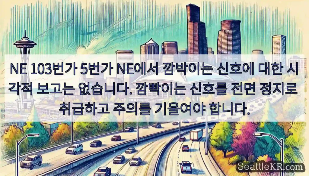 NE 103번가 5번가 NE에서 깜박이는 신호에 대한 시각적 보고는 없습니다. 깜빡이는