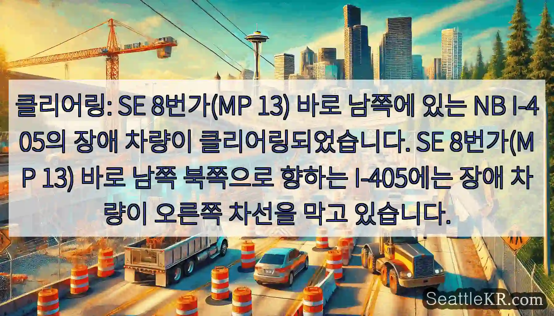 클리어링: SE 8번가(MP 13) 바로 남쪽에 있는 NB I-405의 장애 차량이
