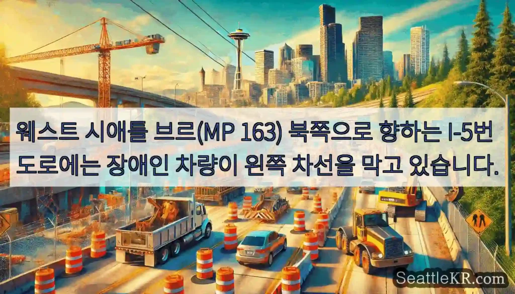 웨스트 시애틀 브르(MP 163) 북쪽으로 향하는 I-5번 도로에는 장애인 차량이 왼쪽