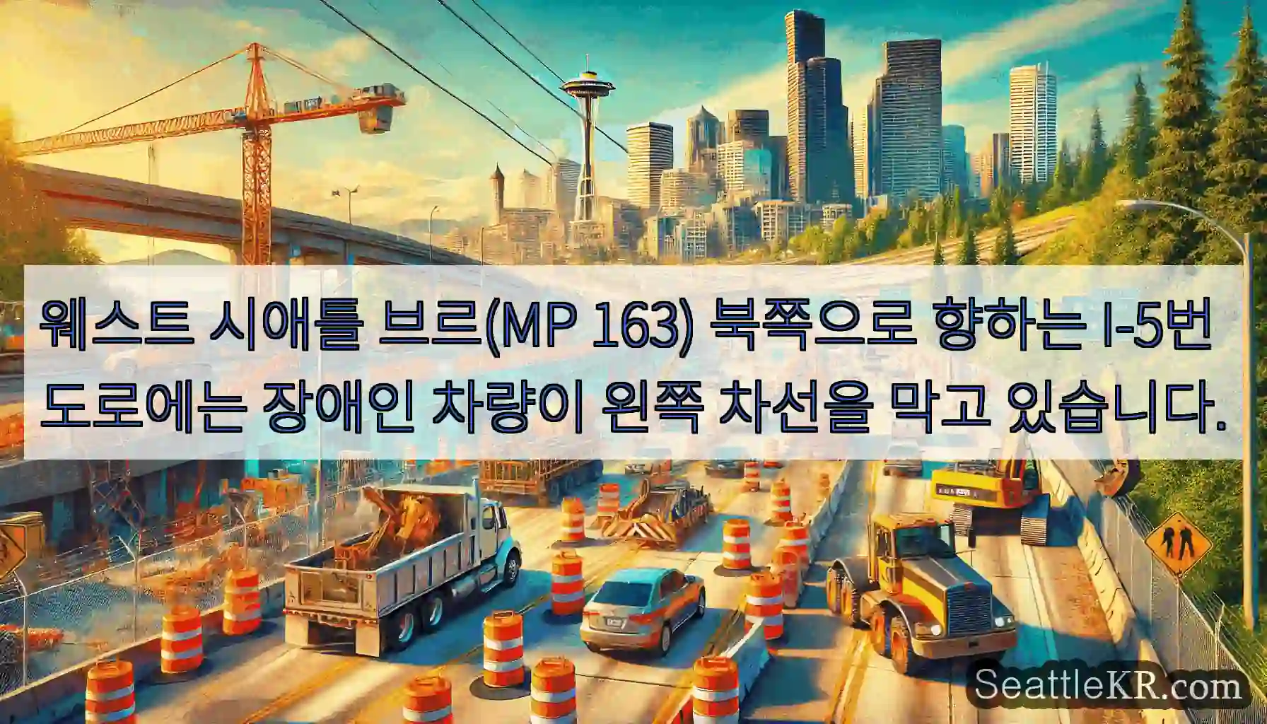 웨스트 시애틀 브르(MP 163) 북쪽으로 향하는 I-5번 도로에는 장애인 차량이 왼쪽