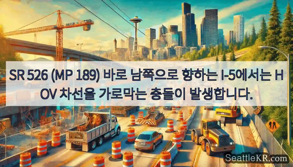 SR 526 (MP 189) 바로 남쪽으로 향하는 I-5에서는 HOV 차선을 가로막는