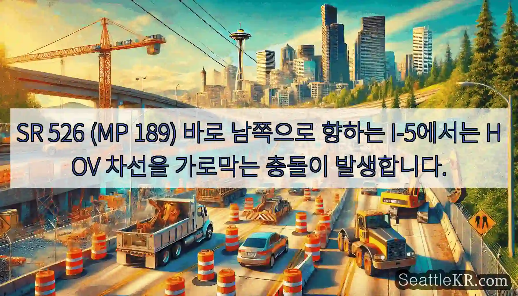 SR 526 (MP 189) 바로 남쪽으로 향하는 I-5에서는 HOV 차선을 가로막는