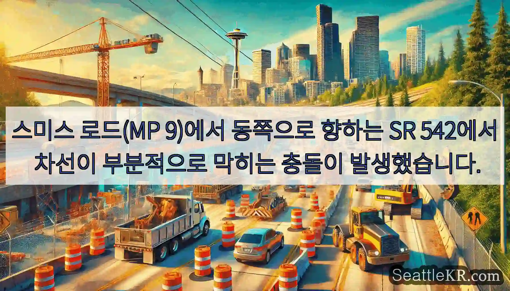 스미스 로드(MP 9)에서 동쪽으로 향하는 SR 542에서 차선이 부분적으로 막히는