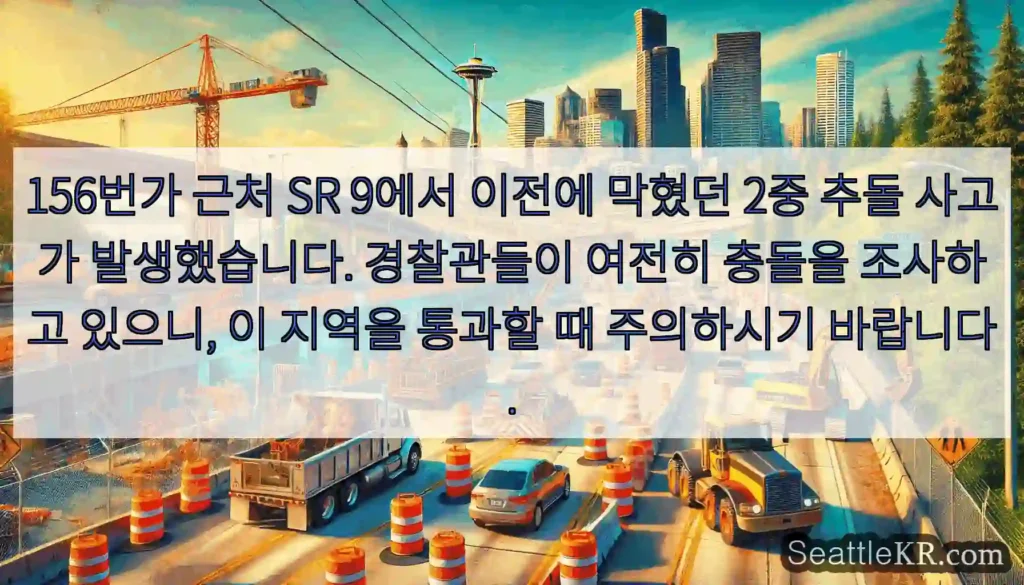 156번가 근처 SR 9에서 이전에 막혔던 2중 추돌 사고가 발생했습니다. 경찰관들이