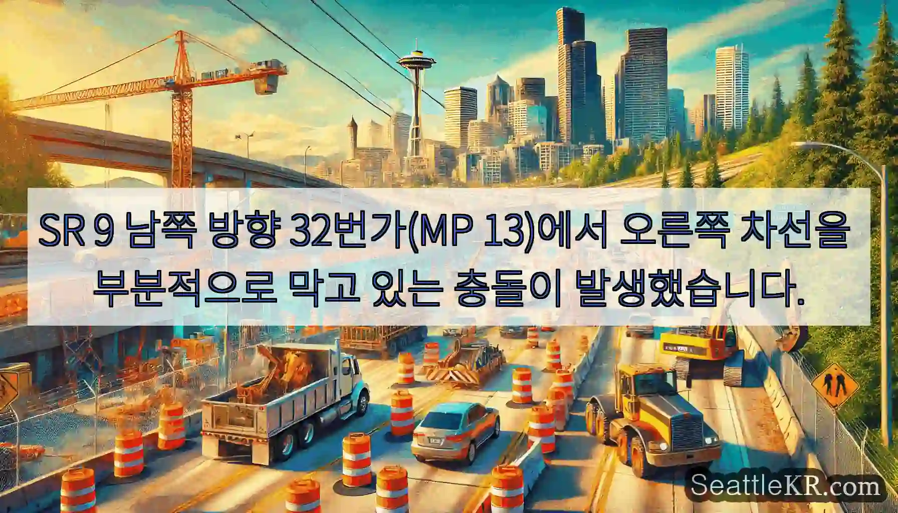 SR 9 남쪽 방향 32번가(MP 13)에서 오른쪽 차선을 부분적으로 막고 있는 충돌이