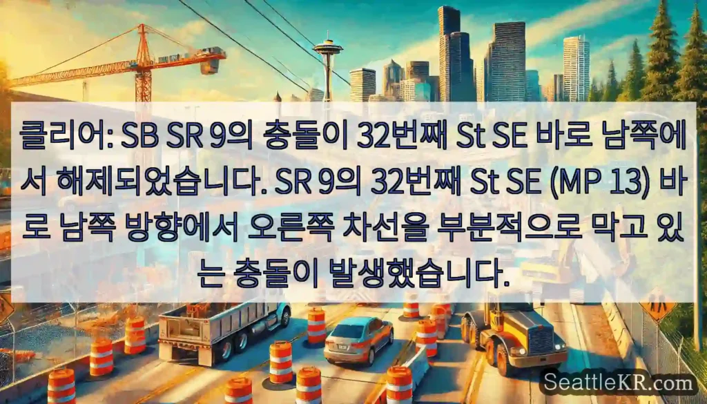 클리어: SB SR 9의 충돌이 32번째 St SE 바로 남쪽에서 해제되었습니다. SR