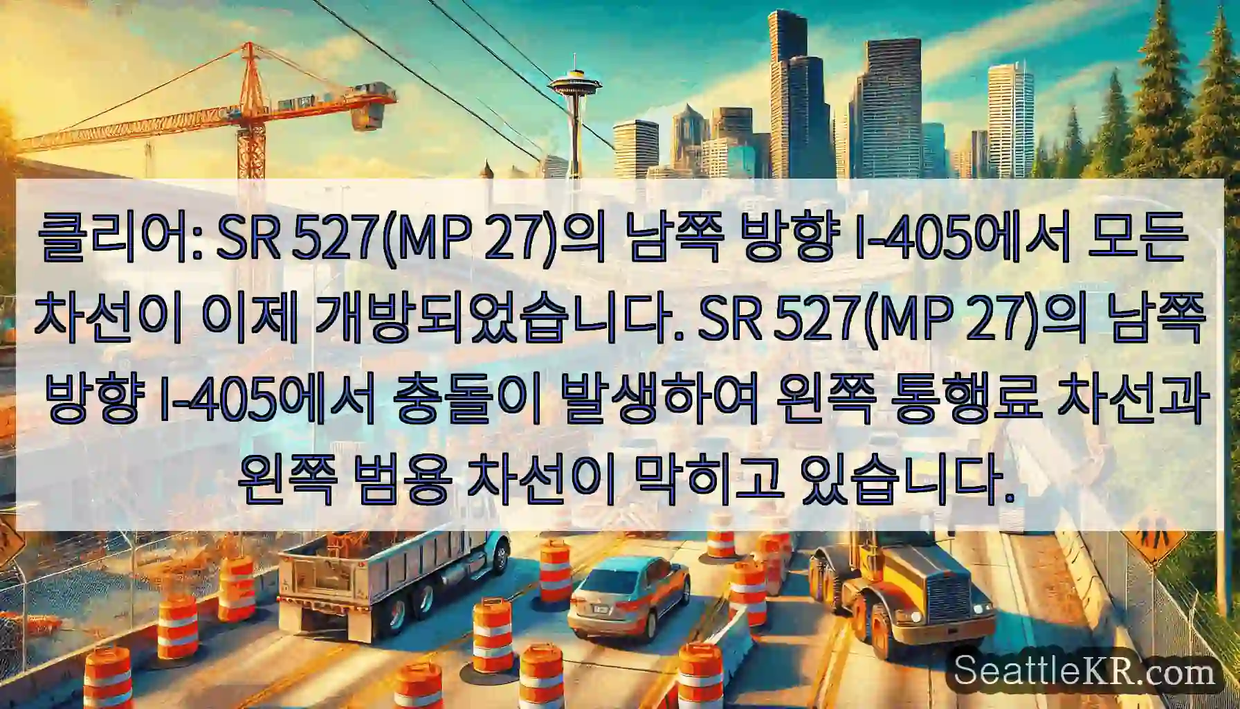 클리어: SR 527(MP 27)의 남쪽 방향 I-405에서 모든 차선이 이제