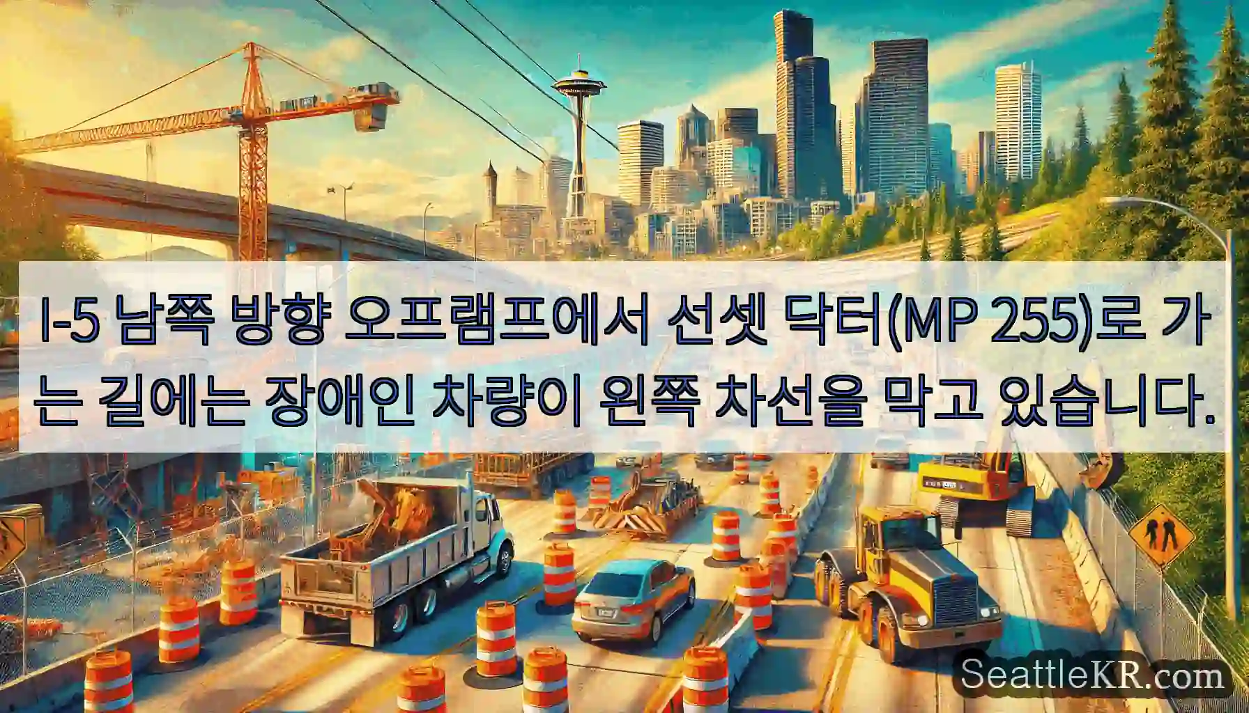 I-5 남쪽 방향 오프램프에서 선셋 닥터(MP 255)로 가는 길에는 장애인 차량이 왼쪽