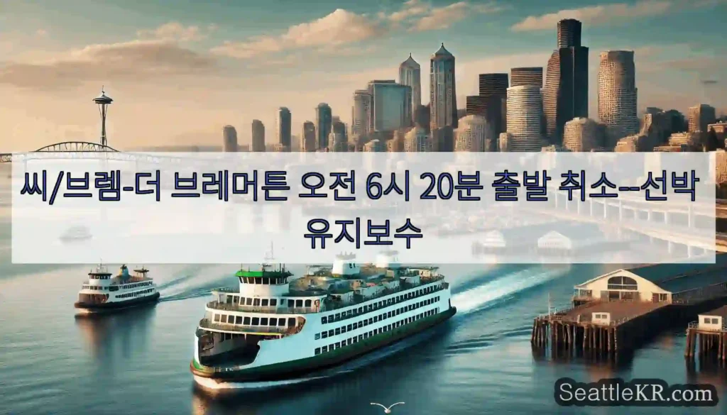 씨/브렘-더 브레머튼 오전 6시 20분 출발 취소--선박 유지보수