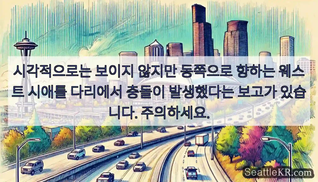 시각적으로는 보이지 않지만 동쪽으로 향하는 웨스트 시애틀 다리에서 충돌이 발생했다는