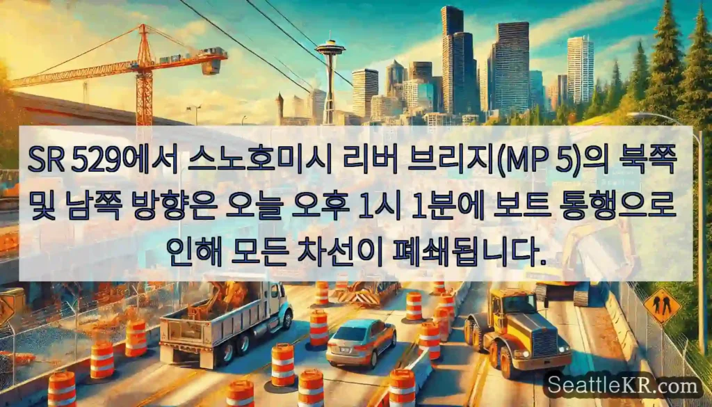 SR 529에서 스노호미시 리버 브리지(MP 5)의 북쪽 및 남쪽 방향은 오늘 오후 1시