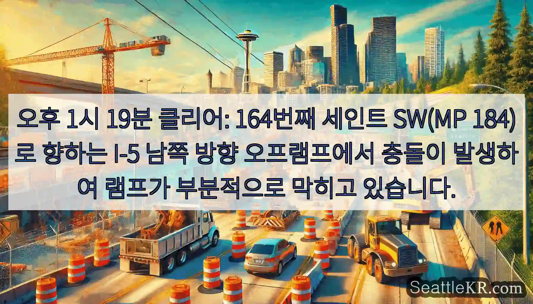 오후 1시 19분 클리어: 164번째 세인트 SW(MP 184)로 향하는 I-5 남쪽