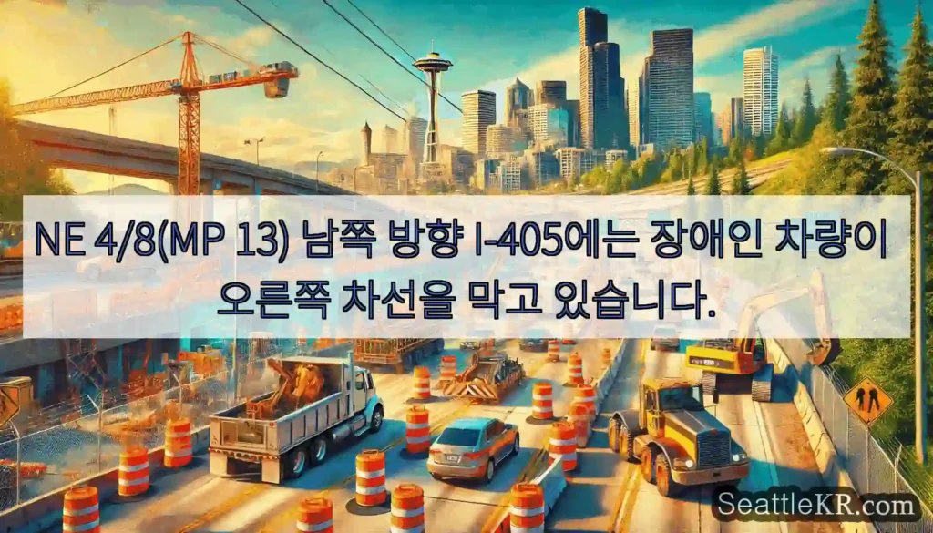 NE 4/8(MP 13) 남쪽 방향 I-405에는 장애인 차량이 오른쪽 차선을 막고