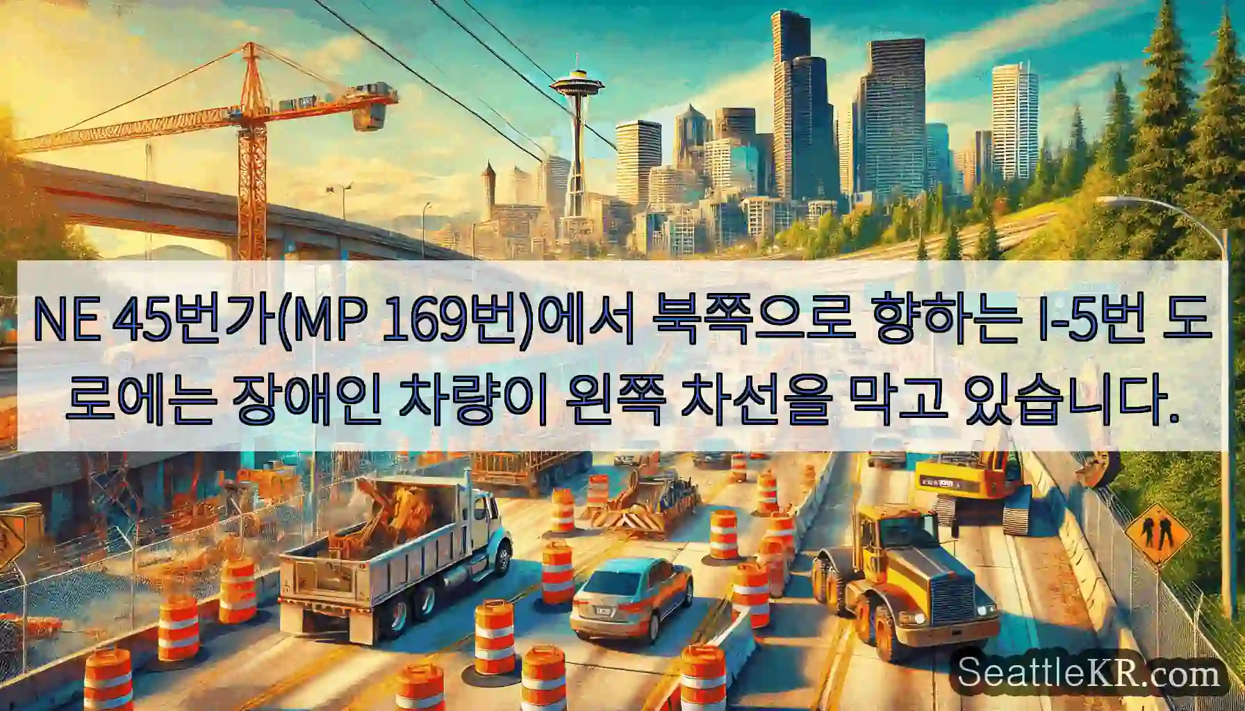 NE 45번가(MP 169번)에서 북쪽으로 향하는 I-5번 도로에는 장애인 차량이 왼쪽