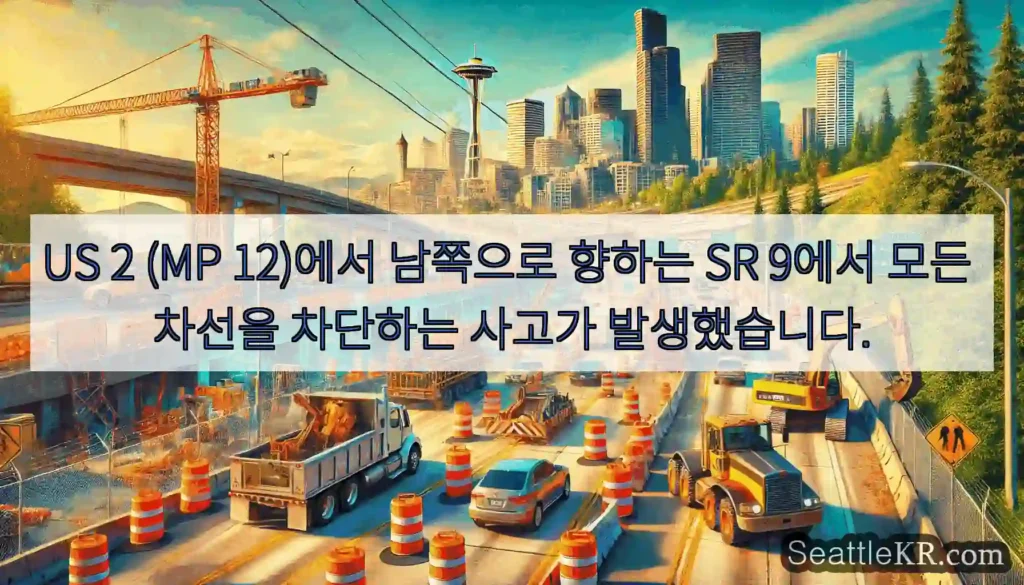 US 2 (MP 12)에서 남쪽으로 향하는 SR 9에서 모든 차선을 차단하는 사고가