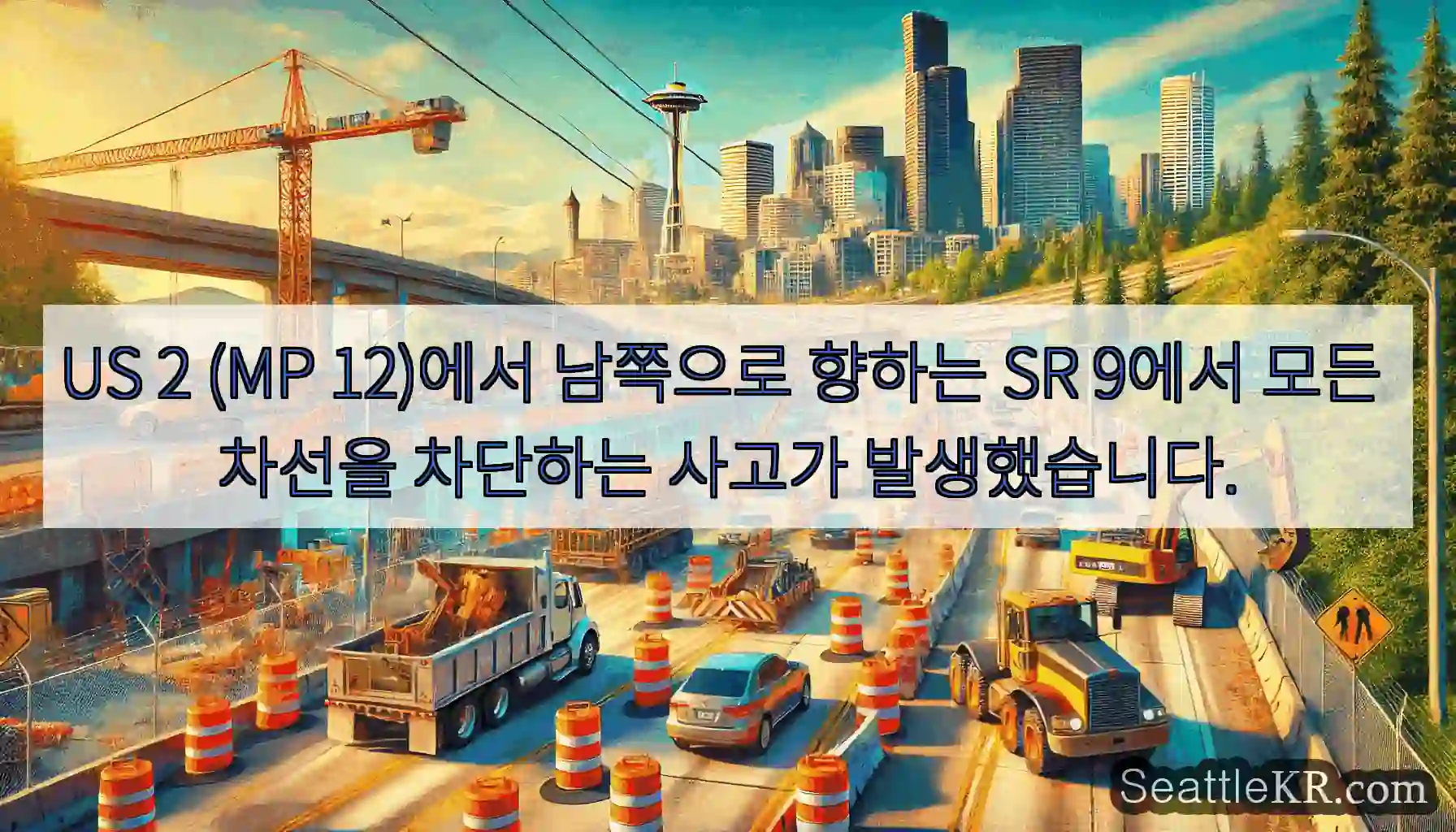 US 2 (MP 12)에서 남쪽으로 향하는 SR 9에서 모든 차선을 차단하는 사고가