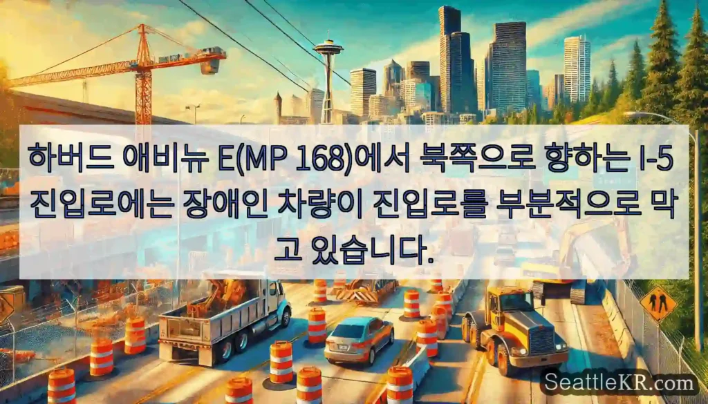 하버드 애비뉴 E(MP 168)에서 북쪽으로 향하는 I-5 진입로에는 장애인 차량이