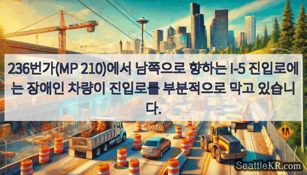 236번가(MP 210)에서 남쪽으로 향하는 I-5 진입로에는 장애인 차량이 진입로를