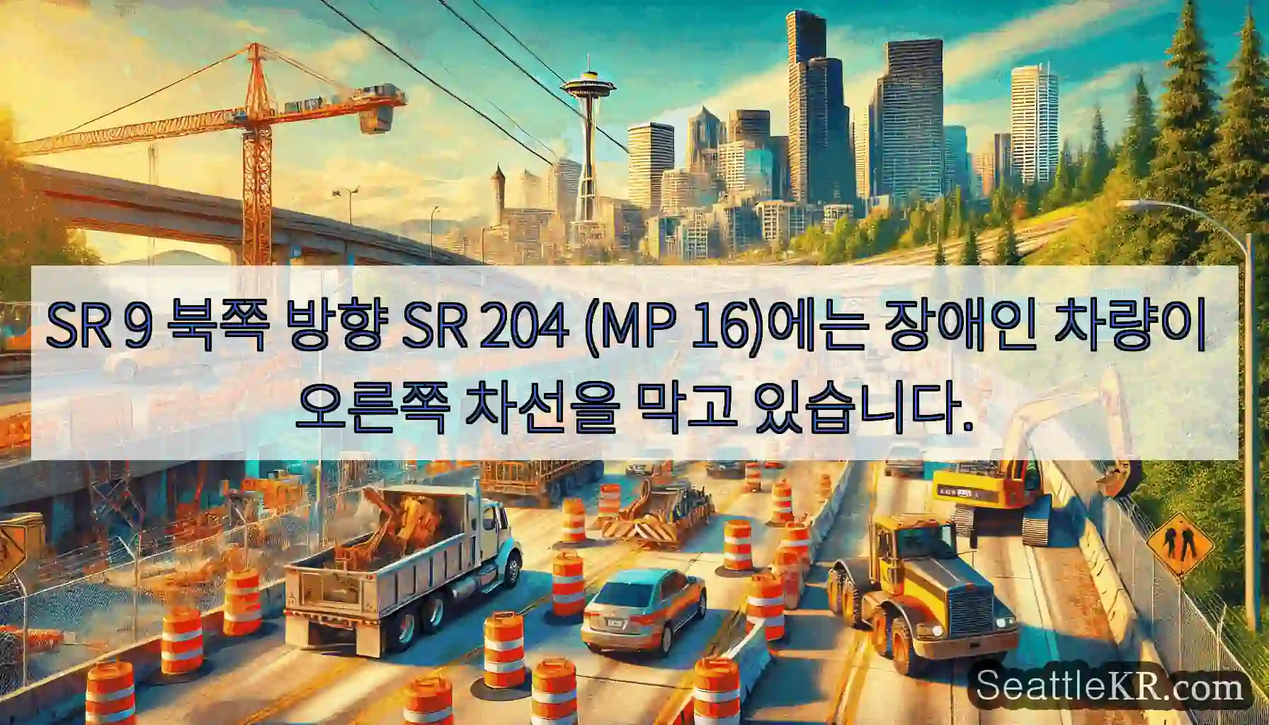 SR 9 북쪽 방향 SR 204 (MP 16)에는 장애인 차량이 오른쪽 차선을 막고