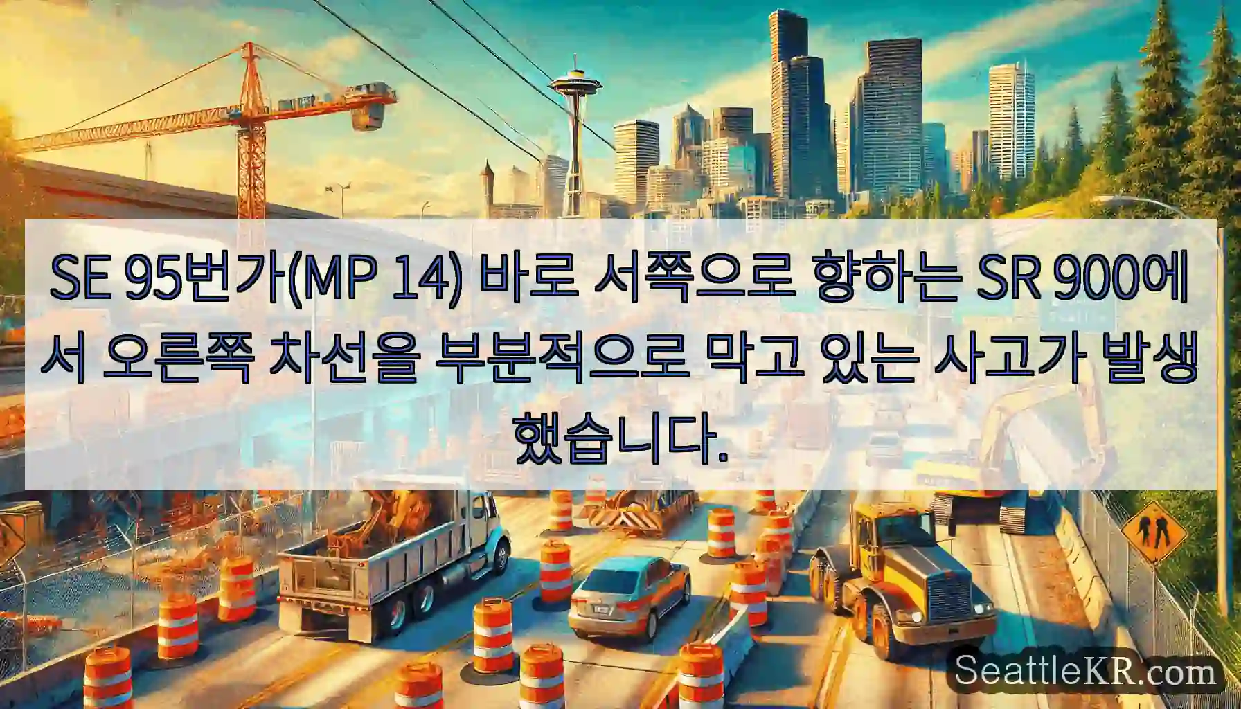 SE 95번가(MP 14) 바로 서쪽으로 향하는 SR 900에서 오른쪽 차선을 부분적으로