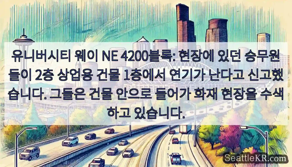 유니버시티 웨이 NE 4200블록: 현장에 있던 승무원들이 2층 상업용 건물 1층에서