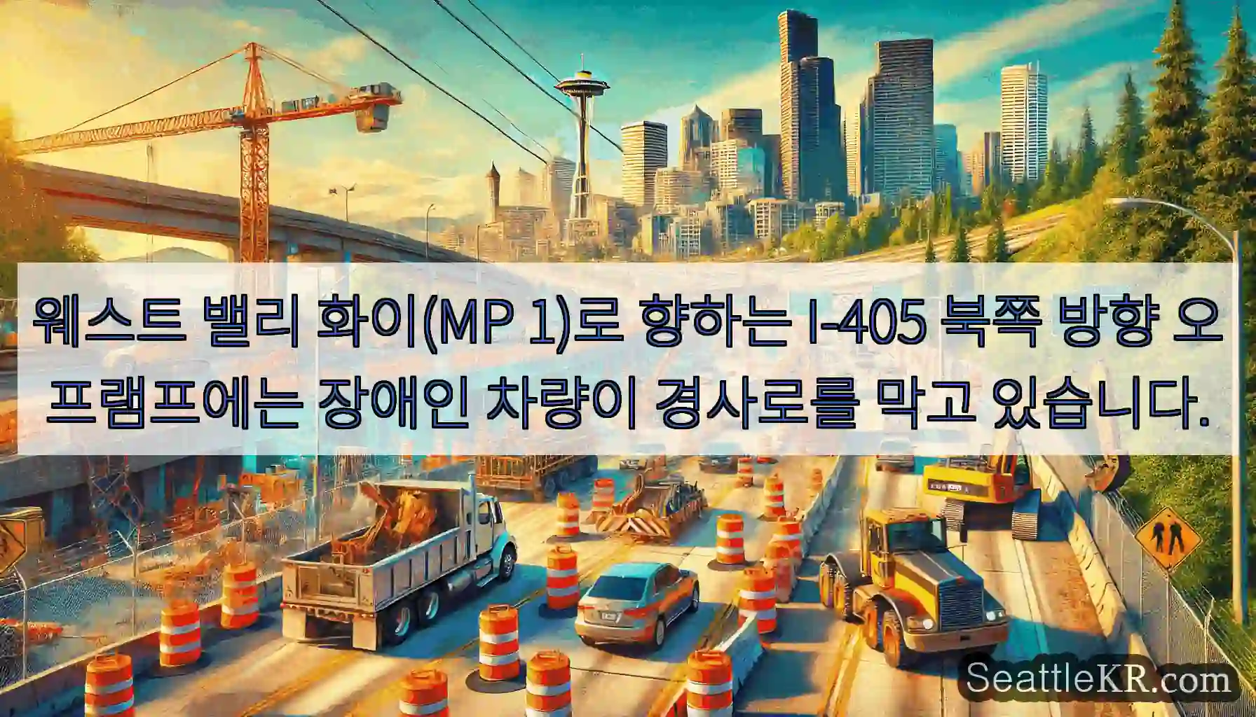 웨스트 밸리 화이(MP 1)로 향하는 I-405 북쪽 방향 오프램프에는 장애인 차량이