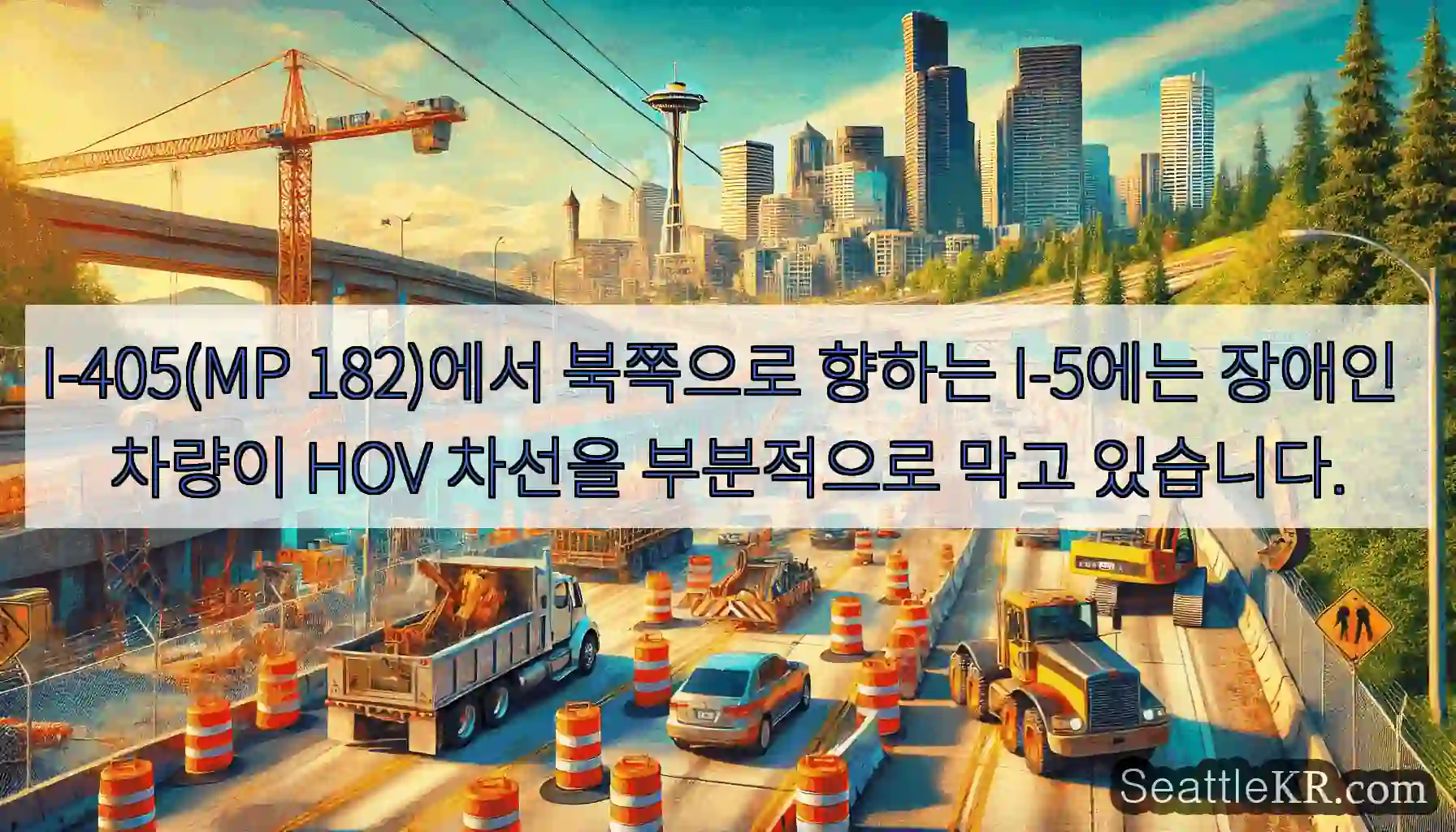 I-405(MP 182)에서 북쪽으로 향하는 I-5에는 장애인 차량이 HOV 차선을