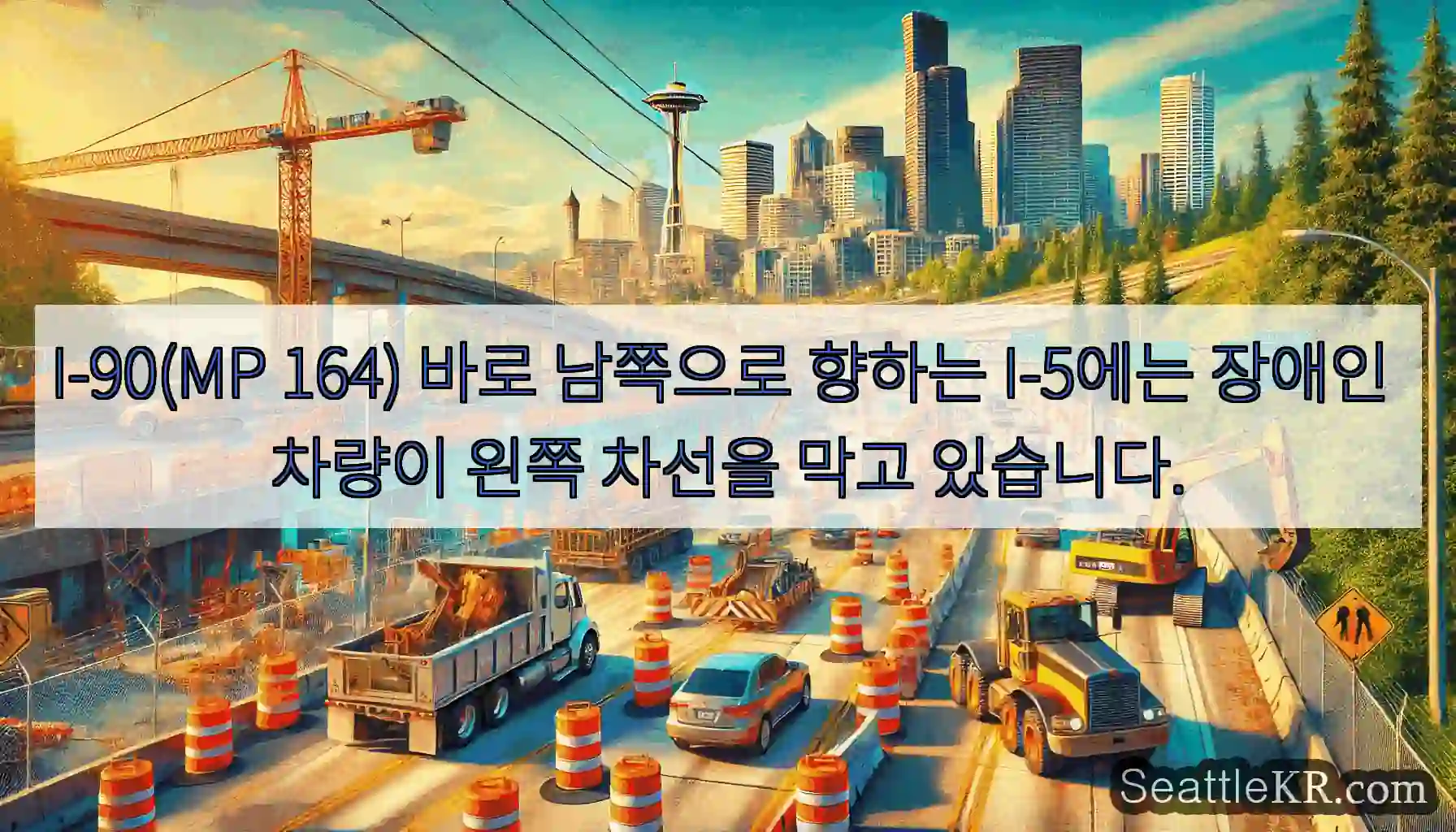I-90(MP 164) 바로 남쪽으로 향하는 I-5에는 장애인 차량이 왼쪽 차선을 막고