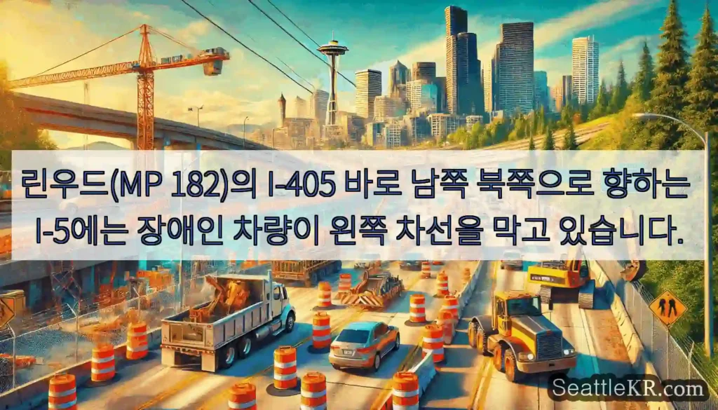 린우드(MP 182)의 I-405 바로 남쪽 북쪽으로 향하는 I-5에는 장애인 차량이