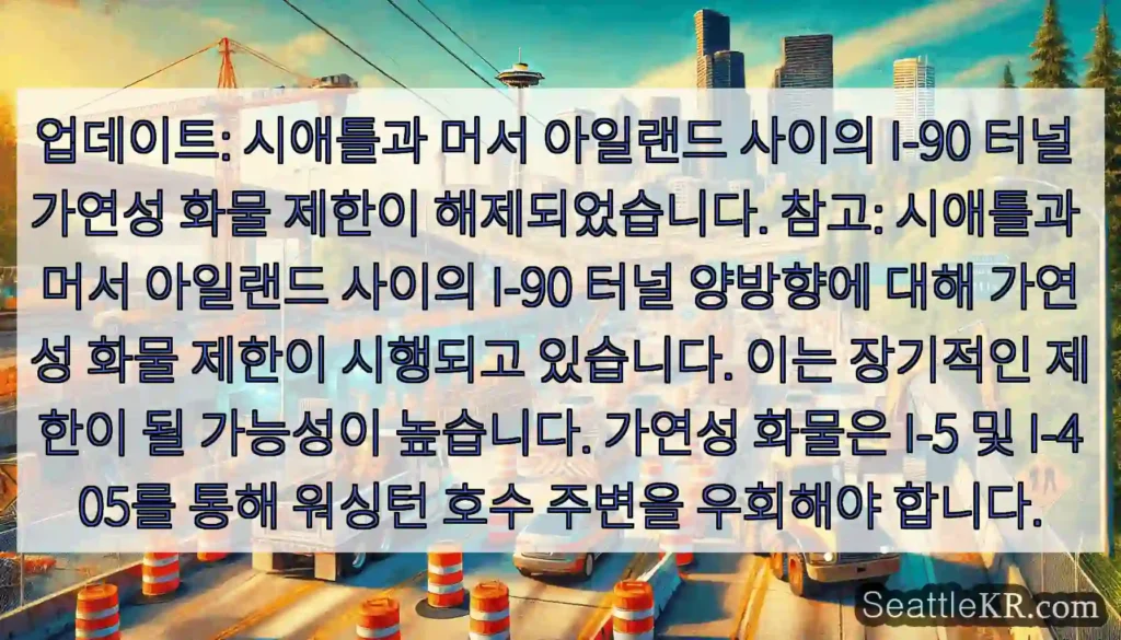 업데이트: 시애틀과 머서 아일랜드 사이의 I-90 터널 가연성 화물 제한이