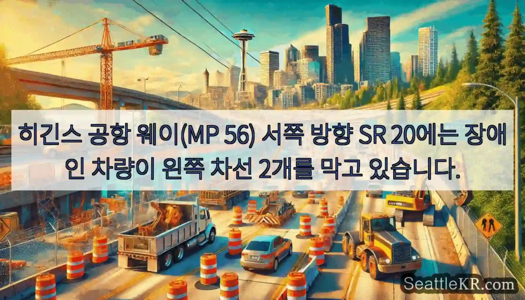 히긴스 공항 웨이(MP 56) 서쪽 방향 SR 20에는 장애인 차량이 왼쪽 차선 2개를