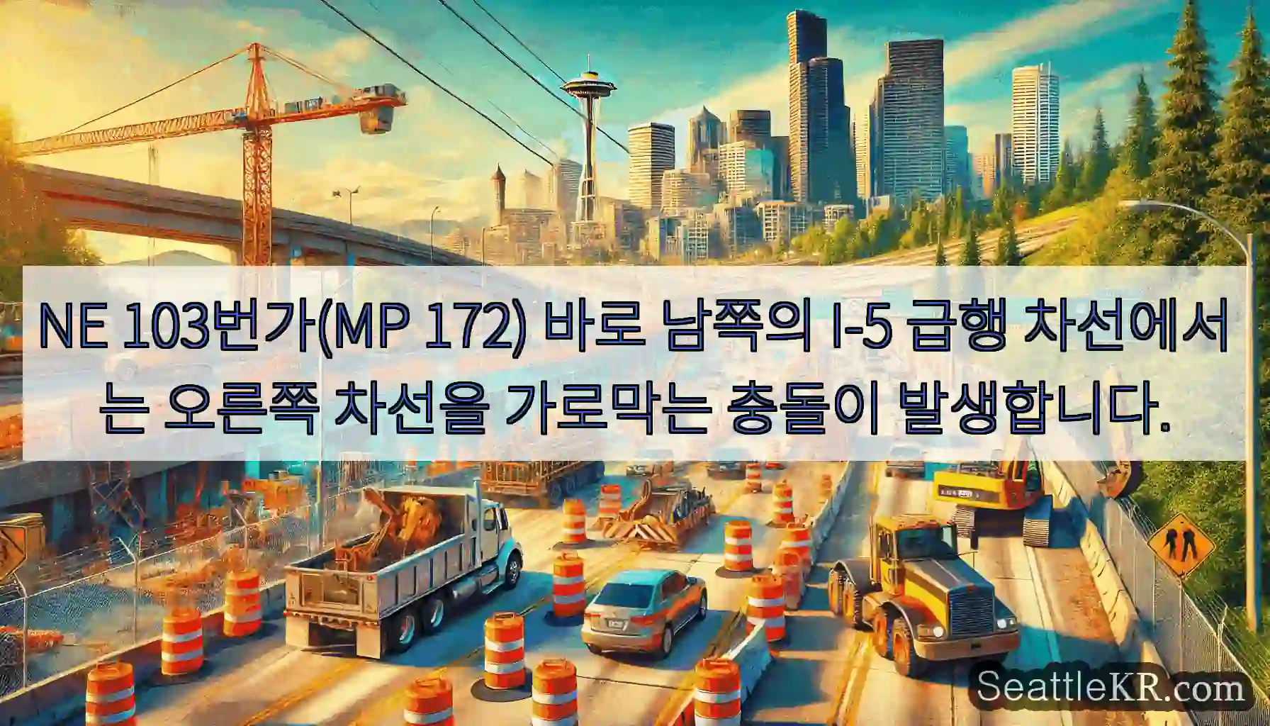 NE 103번가(MP 172) 바로 남쪽의 I-5 급행 차선에서는 오른쪽 차선을 가로막는