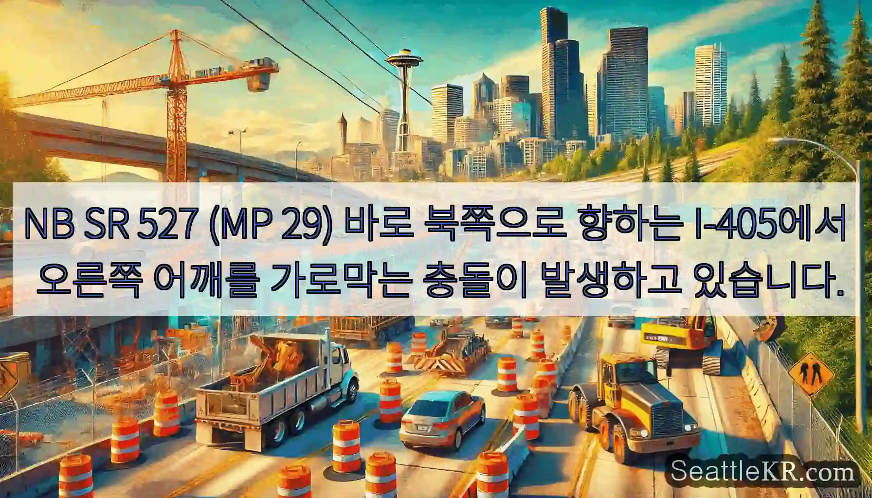 NB SR 527 (MP 29) 바로 북쪽으로 향하는 I-405에서 오른쪽 어깨를