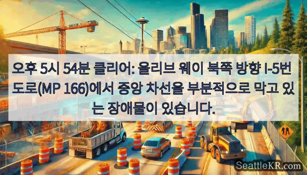 오후 5시 54분 클리어: 올리브 웨이 북쪽 방향 I-5번 도로(MP 166)에서 중앙