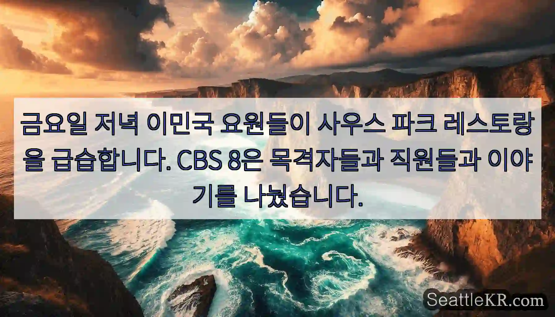 금요일 저녁 이민국 요원들이 사우스 파크 레스토랑을 급습합니다. CBS 8은 목격자들과
