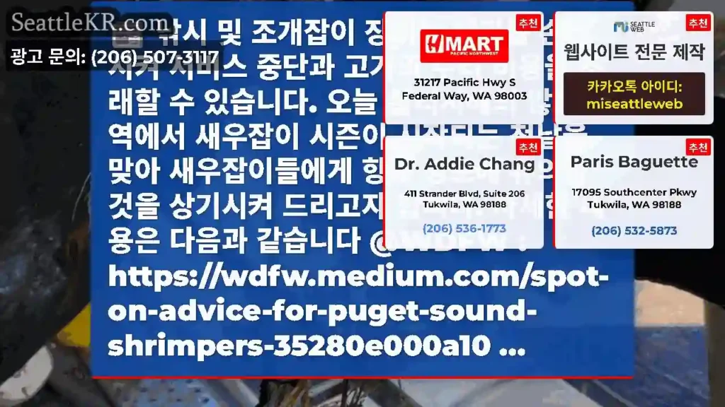 낚시 및 조개잡이 장비는 페리를 손상시켜 서비스 중단과 고가의 수리 비용을 초래할 수