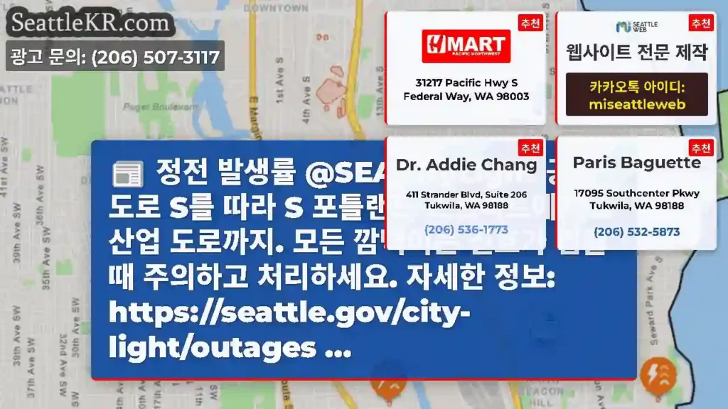 정전 발생률 @SEACityLight 공항 도로 S를 따라 S 포틀랜드 스트리트에서 S