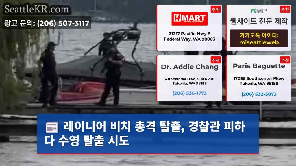 레이니어 비치 총격 탈출, 경찰관 피하다 수영 탈출 시도
