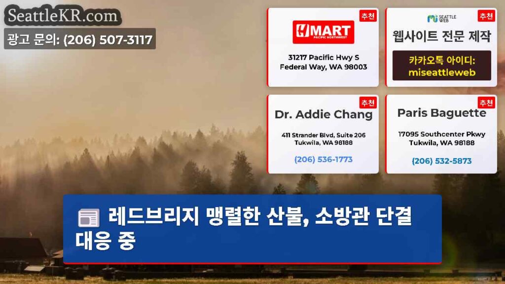 레드브리지 맹렬한 산불, 소방관 단결 대응 중