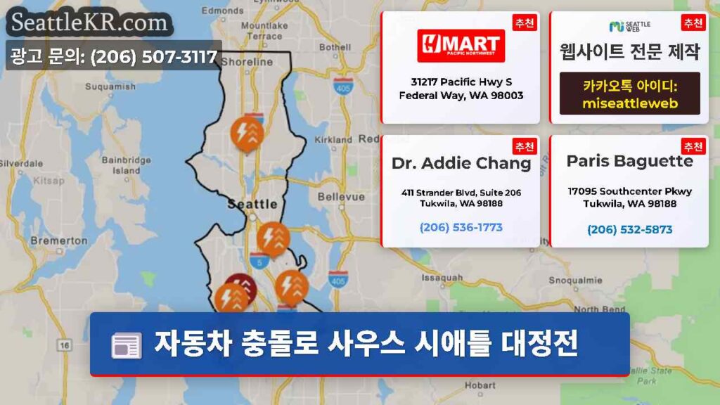 자동차 충돌로 사우스 시애틀 대정전