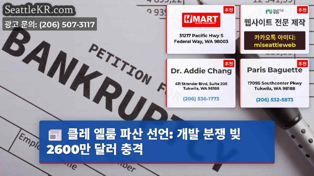 클레 엘룸 파산 선언: 개발 분쟁 빚 2600만 달러 충격