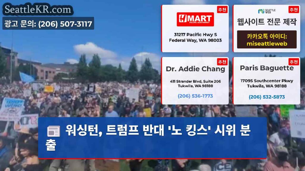 워싱턴, 트럼프 반대 '노 킹스' 시위 분출