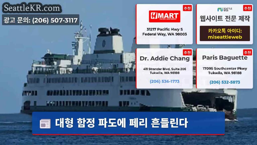 대형 함정 파도에 페리 흔들린다