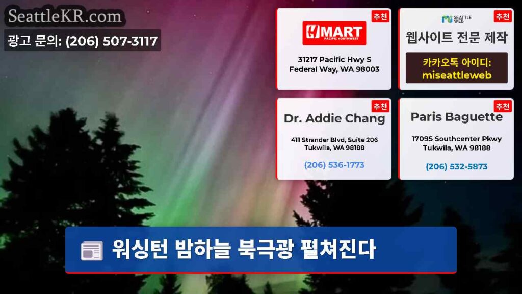 워싱턴 밤하늘 북극광 펼쳐진다