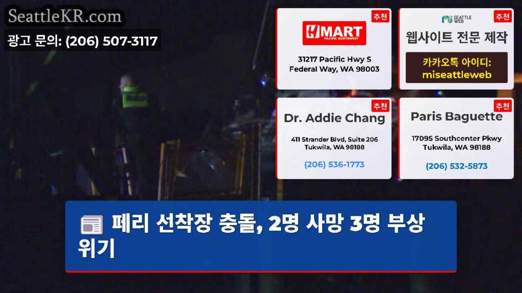 페리 선착장 충돌, 2명 사망 3명 부상 위기