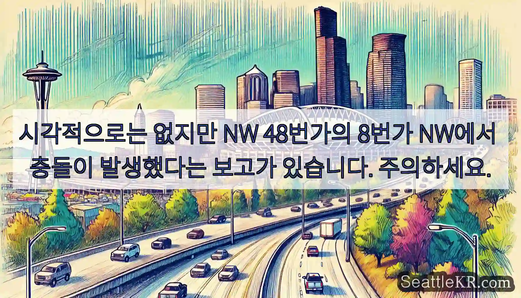 시각적으로는 없지만 NW 48번가의 8번가 NW에서 충돌이 발생했다는 보고가 있습니다.