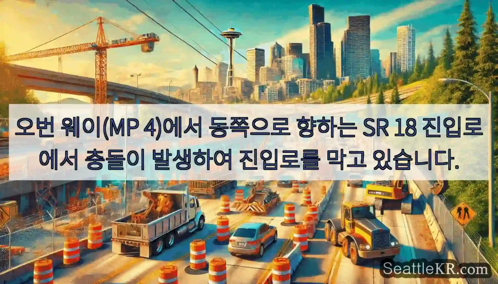 오번 웨이(MP 4)에서 동쪽으로 향하는 SR 18 진입로에서 충돌이 발생하여 진입로를