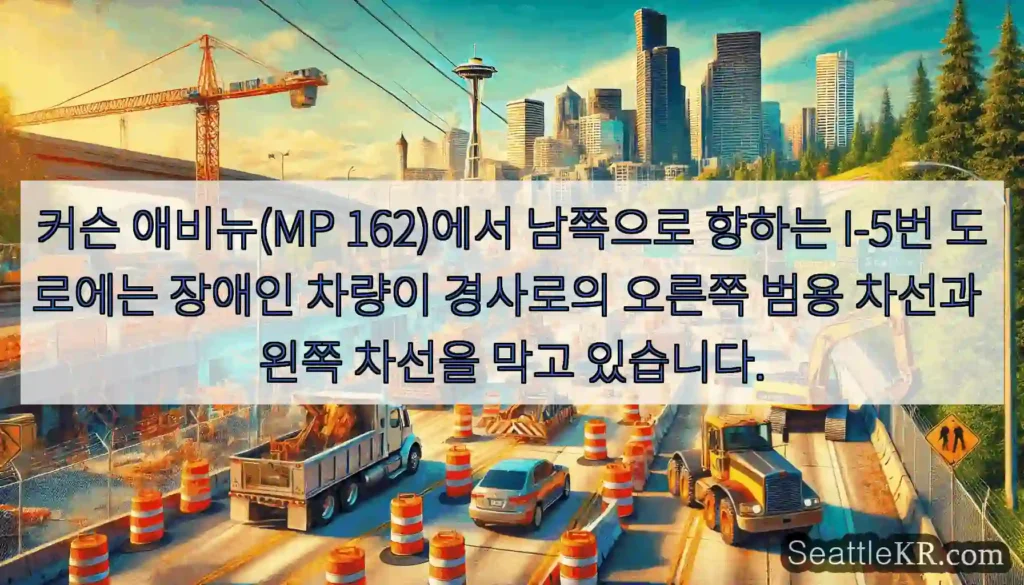 커슨 애비뉴(MP 162)에서 남쪽으로 향하는 I-5번 도로에는 장애인 차량이 경사로의